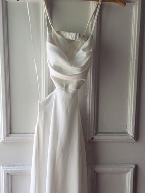 Fashion Nova White Satin Cowl Backless Slip Dress
